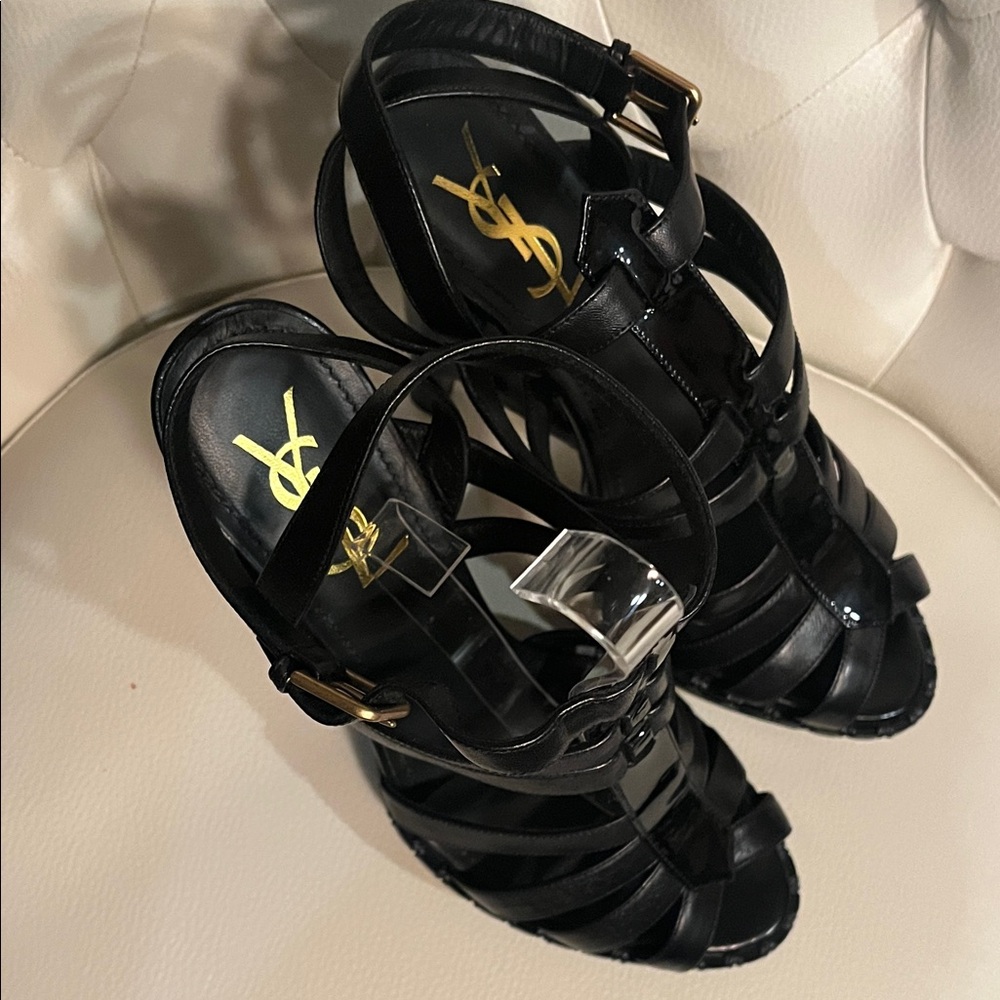 YSL Yves Saint Laurent Black Multi-Strap 105 Heel Sandals Essentiel 8.5 EU 39.5 - Picture 10 of 12